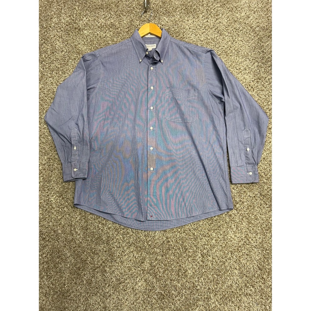 Hathaway Classic Mens Blue Striped Blended Pinpoint Oxford Shirt 16.5-34 USA